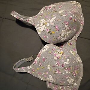 Cacique Gray Bra with Pink Floral Accents